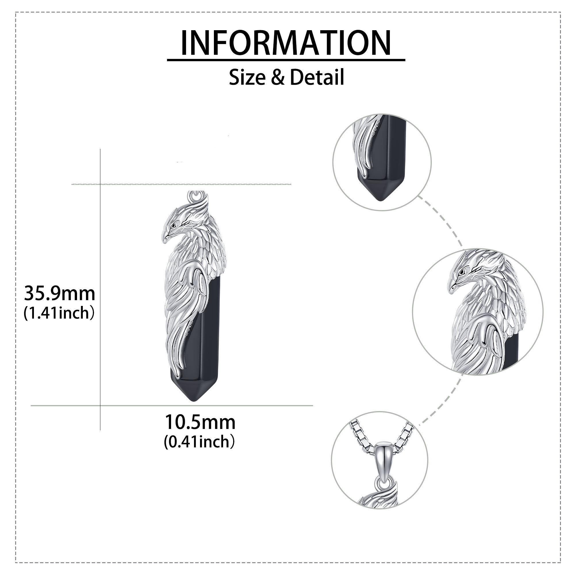 Women's 925 Sterling Silver Black Synthetic Eagle Pendant Necklace